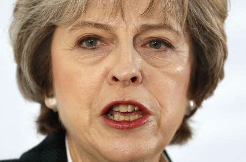 Britská premiérka Theresa Mayová počas prejavu o brexite v Lancaster House v Londýne.