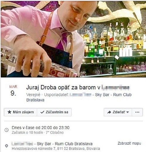 Poslanec Juraj Droba propaguje bar v Bratislave na sociálnej sieti.
