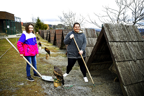 Natália a Mariana čistia drevené prístrešky a takisto aj trus. 