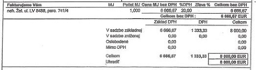 Časť faktúry, ktorá dokazuje, že Andrea mala bratovi Róbertovi predať 27 bytov za 8 000 eur.