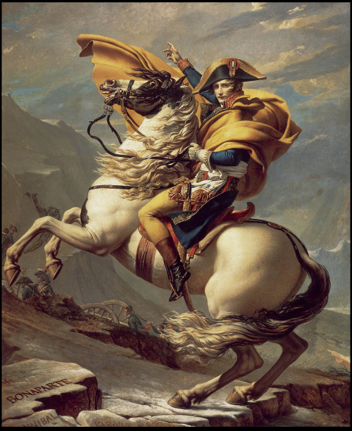 Obraz známy ako Napoleon pri prechode cez Alpy namaľoval v 19. storočí maliar Jacques-Louis David.