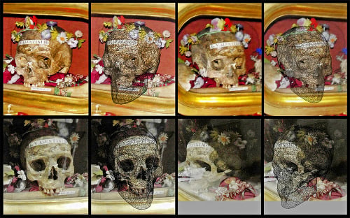 Svätcova lebka, z ktorej zhotovili vizualizáciu jeho tváre, sa nachádza v Kostole Santa Maria v Ríme. 