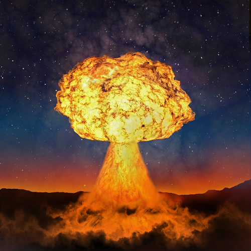 Po explózií vzniká typický atómový hríb. 