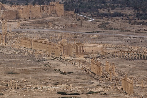 Pohľad na starobylé sýrske mesto Palmýra v apríli 2016.