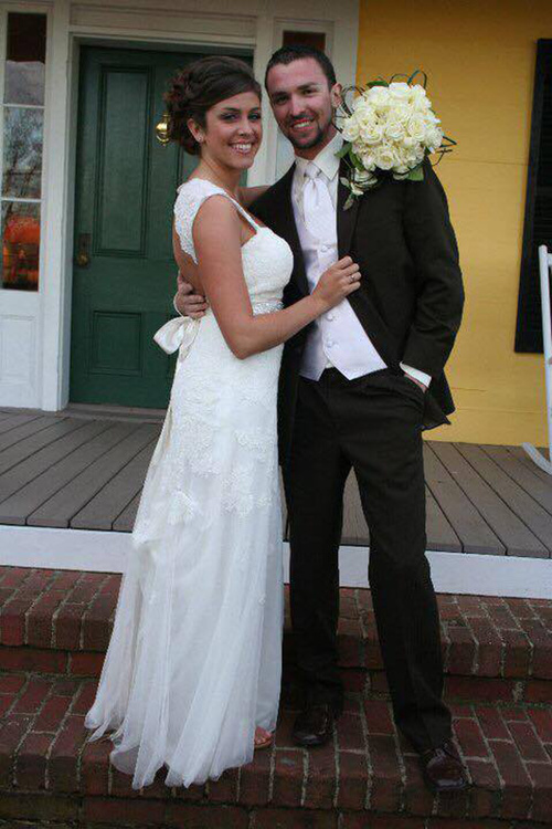 Amber s manželom Derekom v ich svadobný deň.