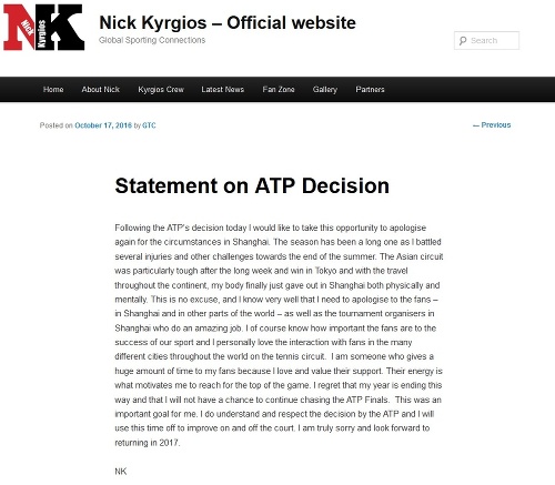 Nick Kyrgios reagoval na trest.