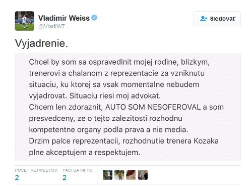 Vladimír Weiss prelomil konečne mlčanie, prehovoril cez sociálne siete.