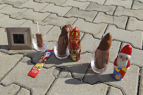 Pri letnej teplote sa čokoládové figúrky rýchlo topili.