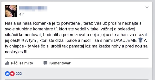 Status, ktorý napovedá, že Romane niekto ublížil.