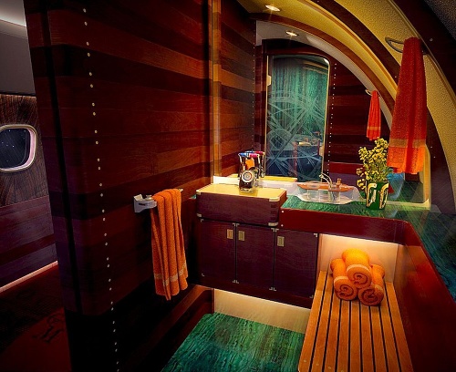 Kúpeľňa: Okrem sprchovacieho kúta láka kúpeľňa aj zlatým umývadlom.