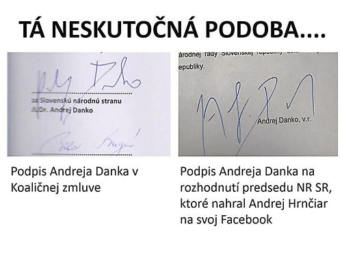 Predseda parlamentu Danko podpísal Hrnčiarovi zastupovanie, opozícia pravosť podpisu (vpravo) spochybňuje.