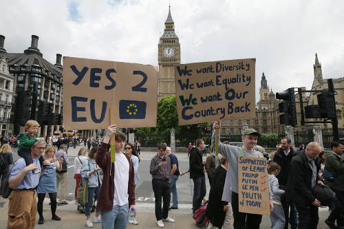 V sobotu demonštrovali priaznivci EÚ pred parlamentom v Londýne.