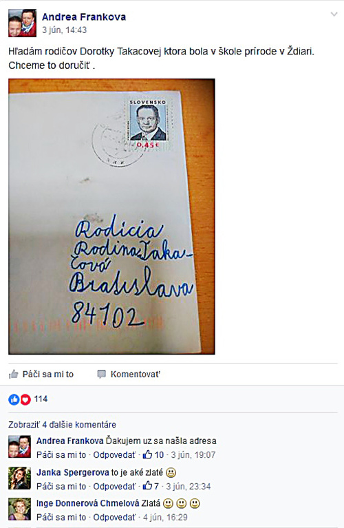 Poštárka z Dúbravky pátrala po rodičoch na sociálnej sieti.