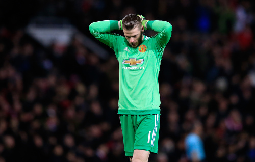 Španielsky brankár United David De Gea počas odvety osemfinále Európskej ligy vo futbale.