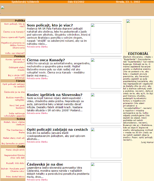 Cas.sk v roku 2001.