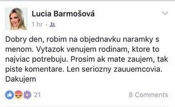 Ponuka z falošného profilu Lucie Barmošovej.