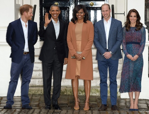 William, Kate a Harry hostili americký prezidentský pár.