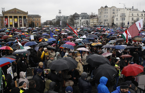 Protest učiteľov v Budapešti.