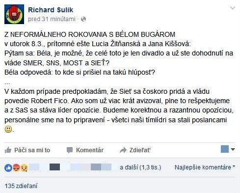 Takto reagoval Sulík na Bugárove vyhlásenie.