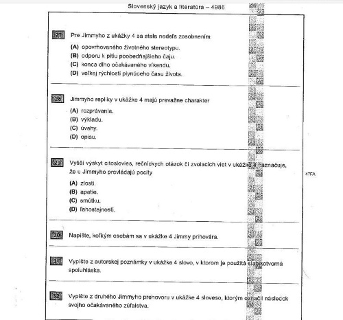 V externej časti maturitného testu zo slovenčiny sa objavila pravopisná chyba.