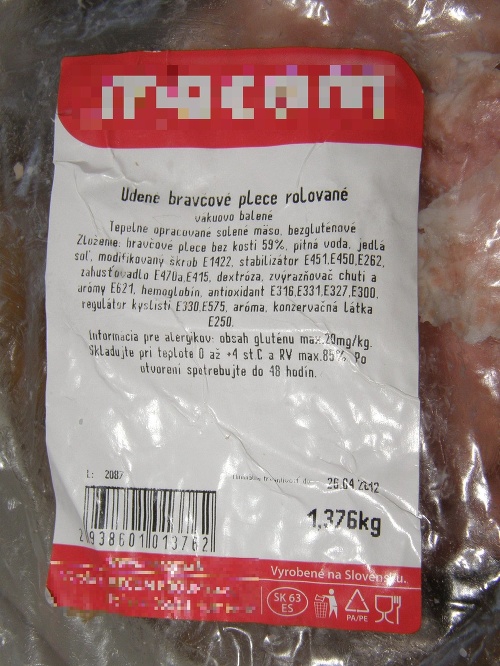 Podľa údajov z etikety obsahuje mäsový výrobok len 59 % bravčového.