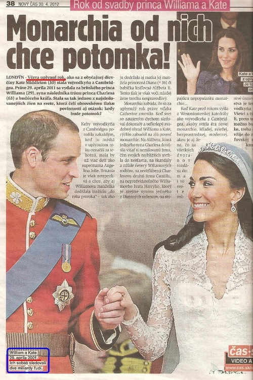 Nový Čas 30.4.2012 - Kate a William sú spolu dlhšie, než si myslíte...