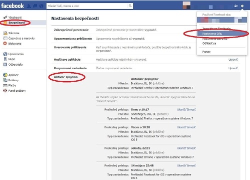 V nastavenicha vášho účtu si môžete skontrolovať či na vašom účte nie je prihlásený niekto cudzí.
