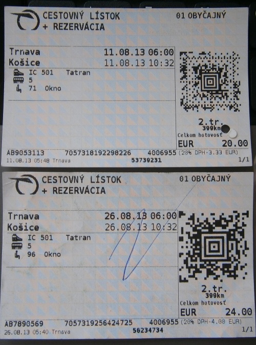 Dve rozdielne platby za lístky, aj keď oba boli kúpené v deň odchodu vlaku.