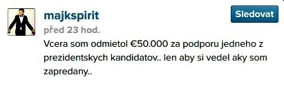 Status Majka Spirita na sociálnej sieti.