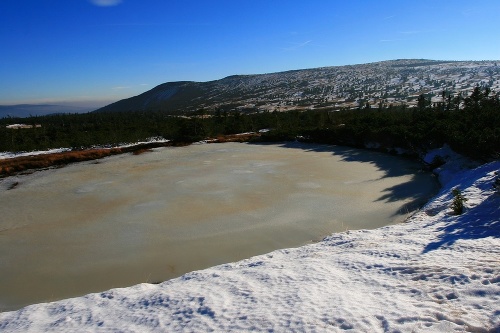 Zamrznuté Pančavské rašelinisko v Krkonošskom národnom parku.