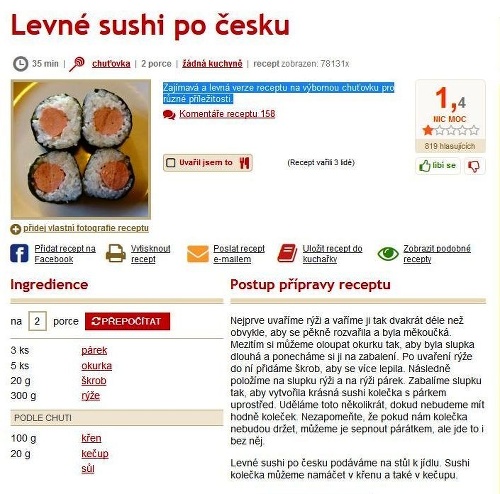 Recept na lacné suši ohodnotili stovky ľudí podpriemernou známkou.