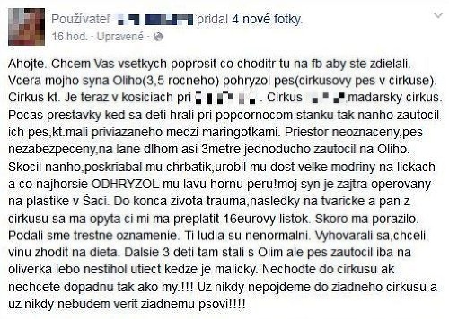 Status zúfalej mamičky, ktorej pes dokaličil syna Oliverka.