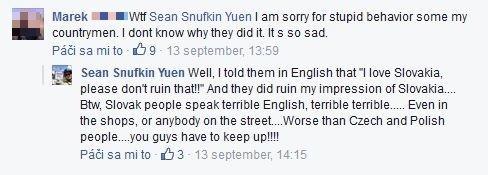 Slováci sa ospravedlňujú, Sean kritizuje angličtinu.