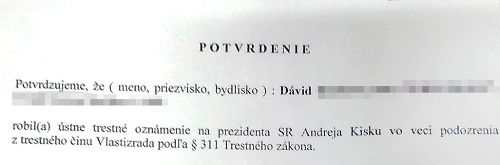 Dávid podal na prezidenta trestné oznámenie.