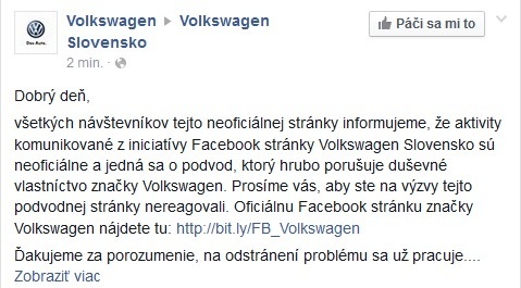 Krátko po našom telefonáte pribudol na stránke oznam od oficiálnej stránky Volkswagen.