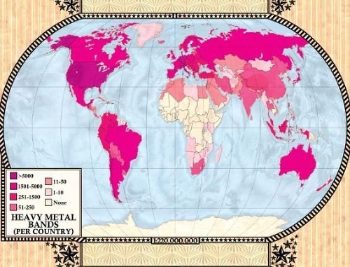 Krajiny, ktoré produkujú najviac heavymetalových kapiel.