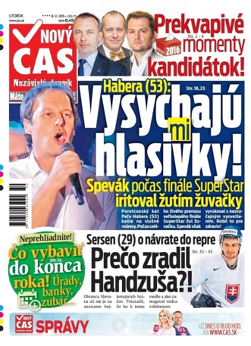 Titulka Nový Čas - 08.12.2015