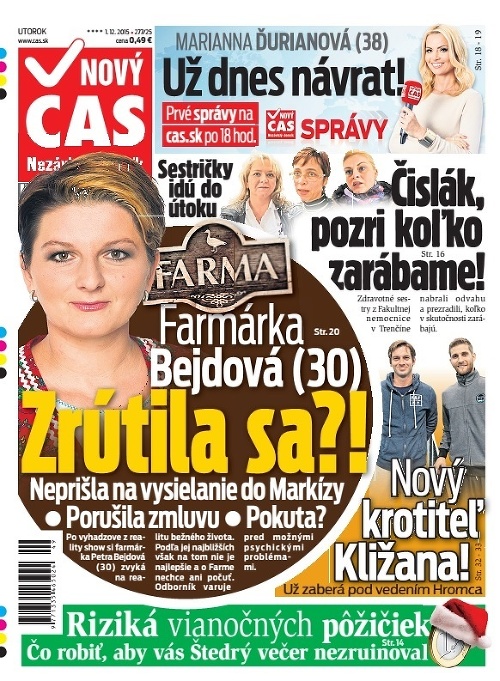 Titulka Nový Čas - 01.12.2015