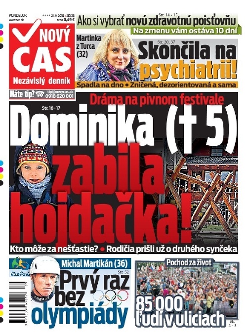 Titulka Nový Čas - 21.09.2015