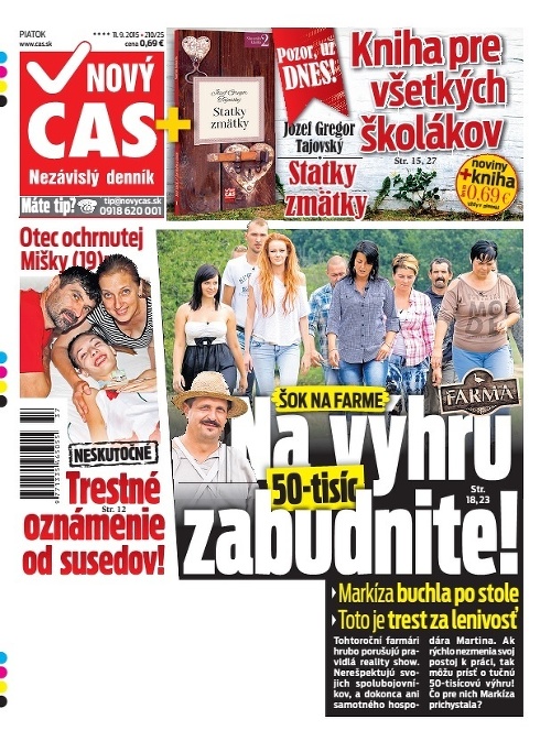 Titulka Nový Čas - 11.09.2015