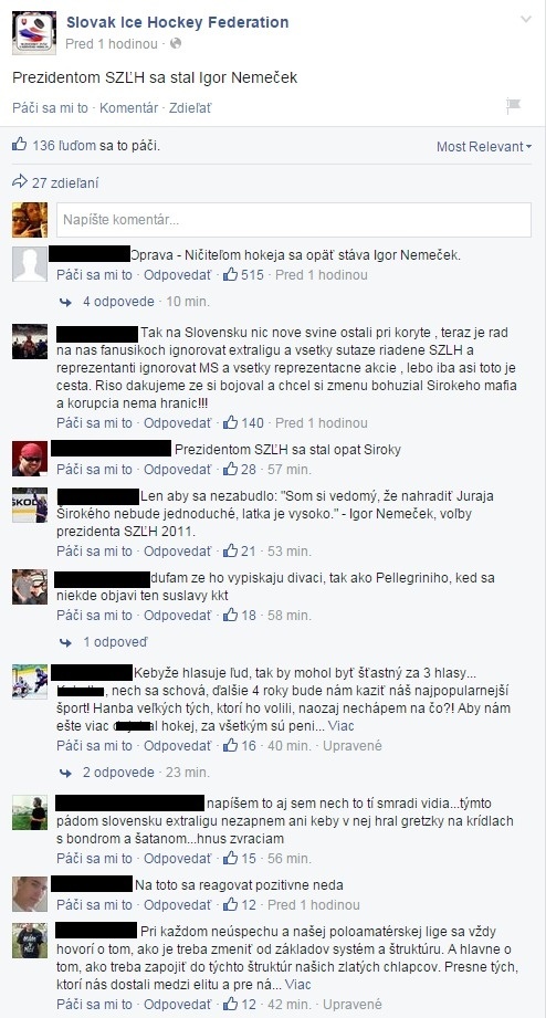 Aj takéto komentáre sa objavili na oficiálnej facebookovej stránke SZĽH.