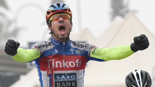 Peter Sagan a jeho víťazné gesto. Prvé v Tinkoff-Saxo.