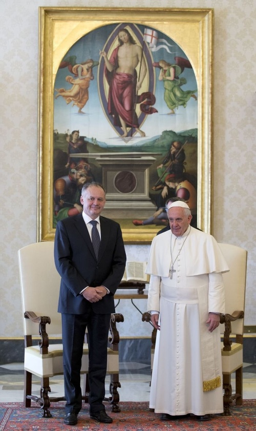 Prezident Andrej Kiska na stretnutí s pápežom Františkom.