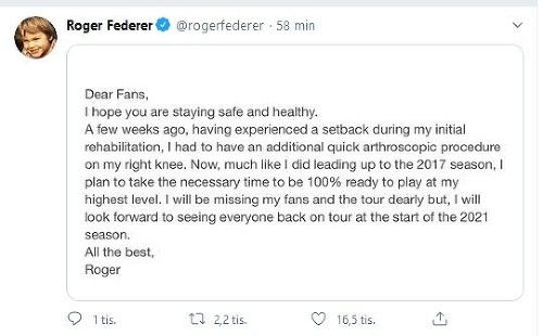 Federer správu oznámil na sociálnej sieti.