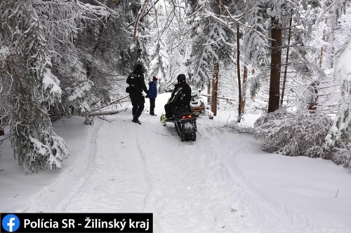 Poliaci sa po chránenom území premávali na snežných skútroch.