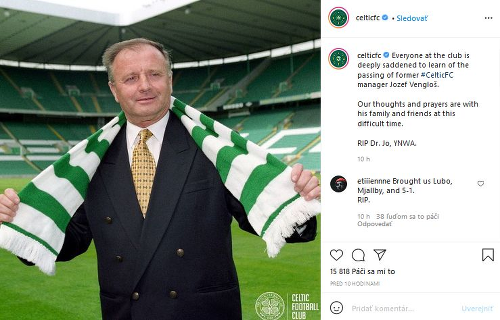 Pamiatku zosnulého Jozefa Vengloša si uctili aj v klube Celtic Glasgow.