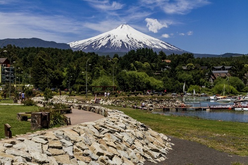 View of the Villarrica volcanoe from a lake