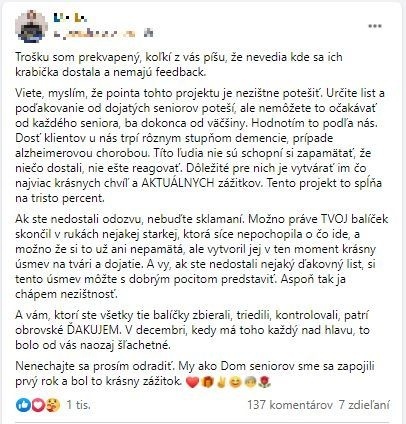 Zamestnanec domova seniorov povedal, prečo niektorým ľuďom neprišla vďaka od starčekov.