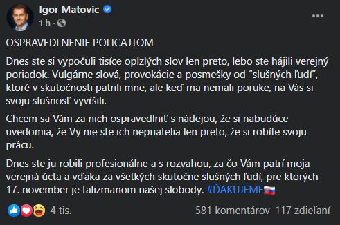 Igor Matovič sa poďakoval policajtom