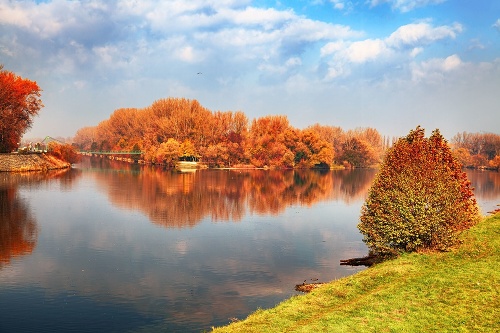 Autumn view of Piestany, small resort town in Trnava region, Slovakia.